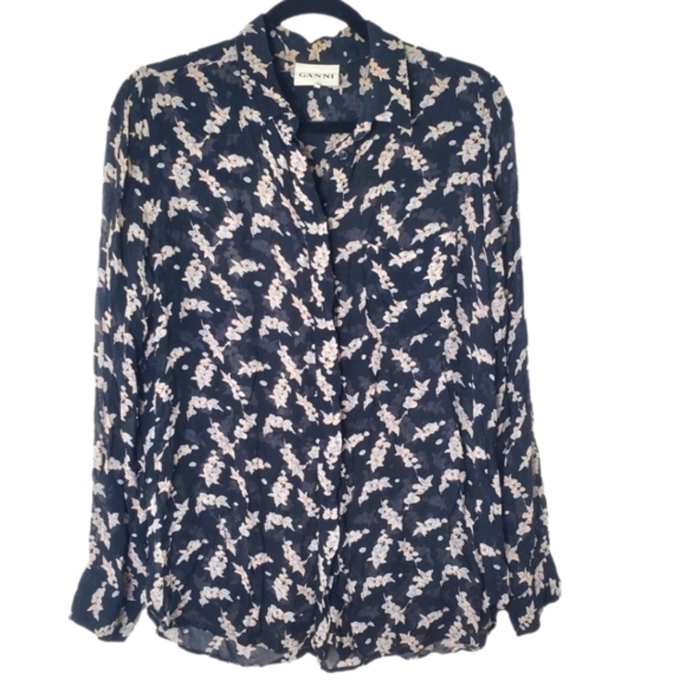 Ganni‎ Women's Black Floral Seymour Georgette Blouse
